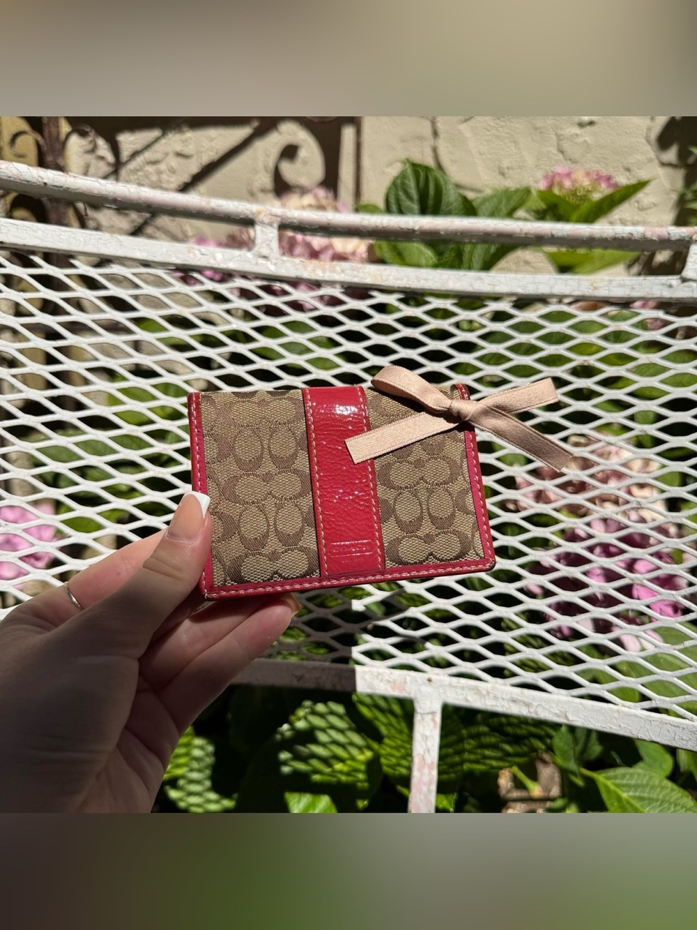 Coach Mini Wallet Monogramed with Pink Leather